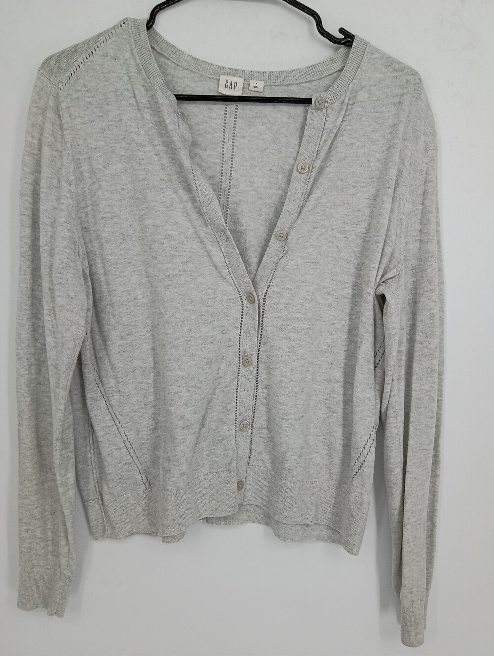 GAP Heather Light Gray Button-Up Cardigan With Latice Detail Size Large